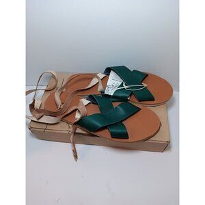 Sseko Women's Size 8 Green Leather Sandals Handmade In Uganda Summer Beach Pool